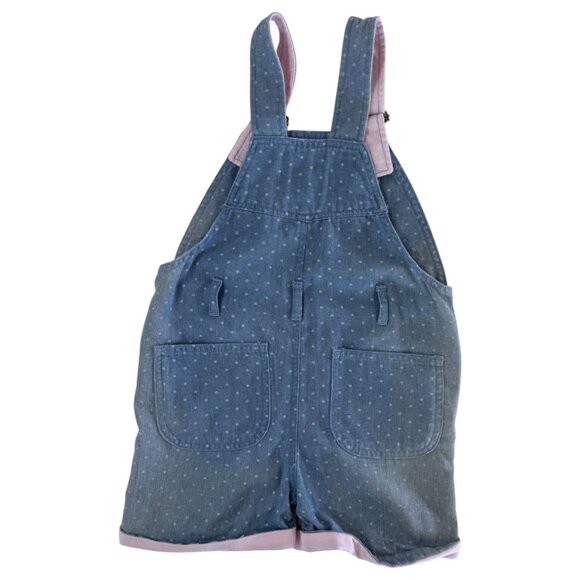 DOTTY DUNGAREES - POLKA DOT OVERALL SHORT - 54% COTTON - BABY BLUE/PINK - Picture 2 of 4